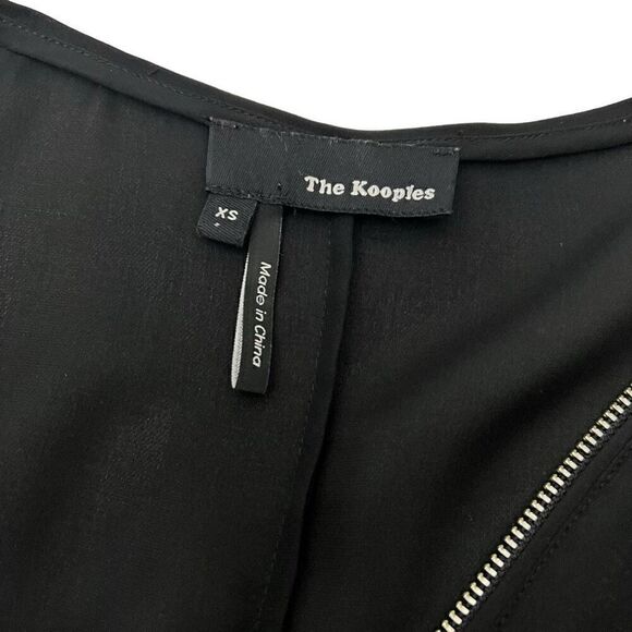 The Kooples* XS Black Silk Half Zip Short Sleeve Blouse - Picture 3 of 12